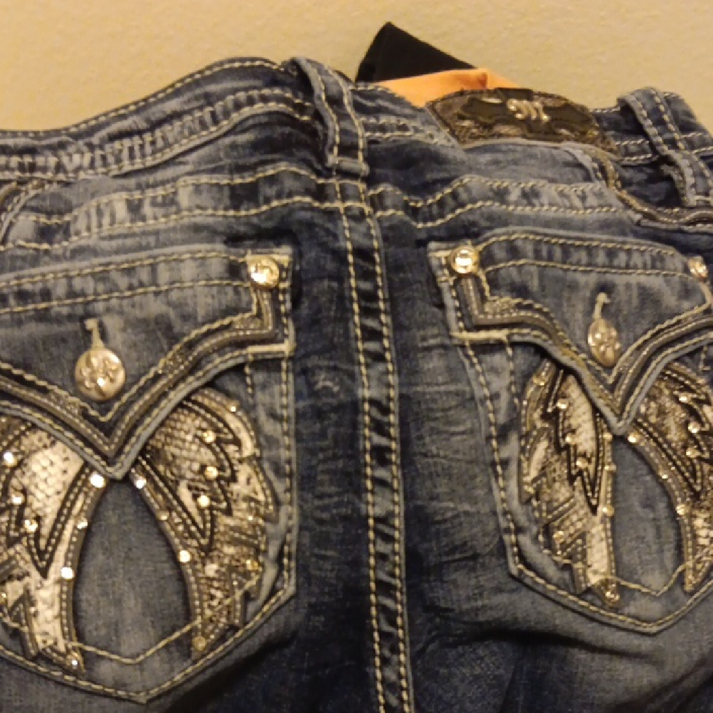 Miss Me Blue Jeans with Silver Embellishments